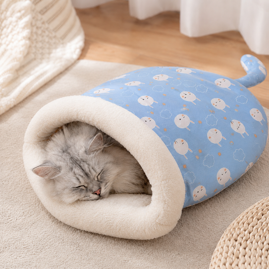 HomePaw Sleeping Bag Nest for Cats - cat curled up sleeping inside the nest bag