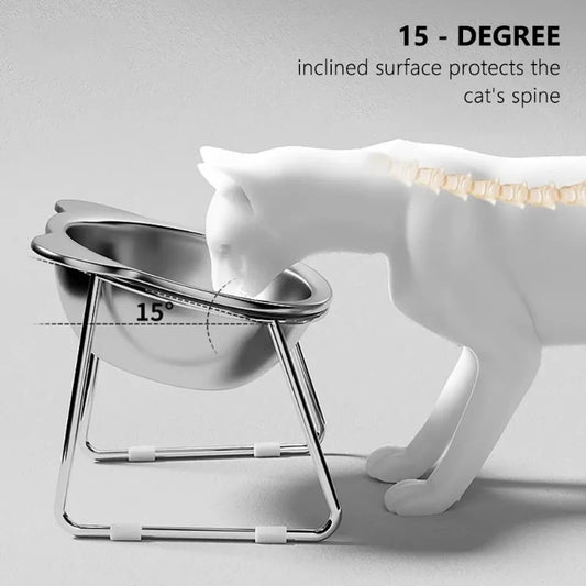 Raised Cat Bowl — Stainless Steel Tilted Feeder