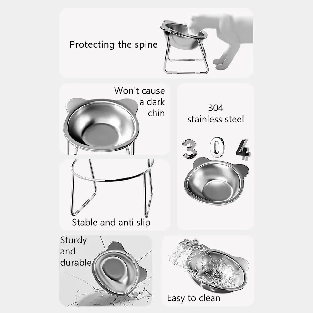Raised Cat Bowl — Stainless Steel Tilted Feeder
