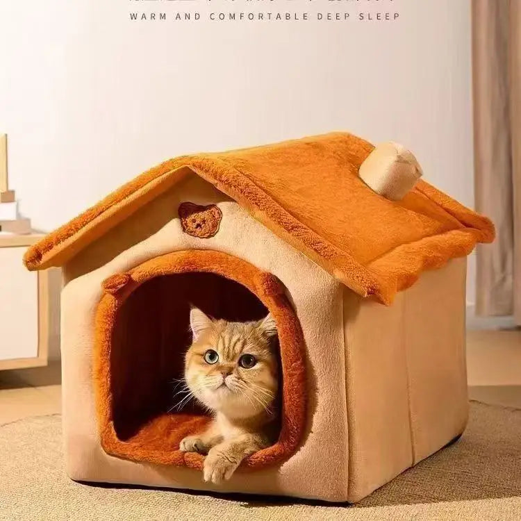 HomePaw All-Season Indoor Cat House - cat resting in a warm comfortable indoor house