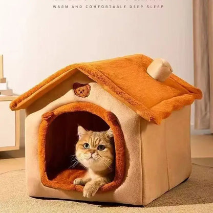 HomePaw All-Season Indoor Cat House - cat resting in a warm comfortable indoor house