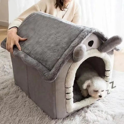 HomePaw All-Season Indoor Dog House - dog sleeping comfortably inside cosy dog house