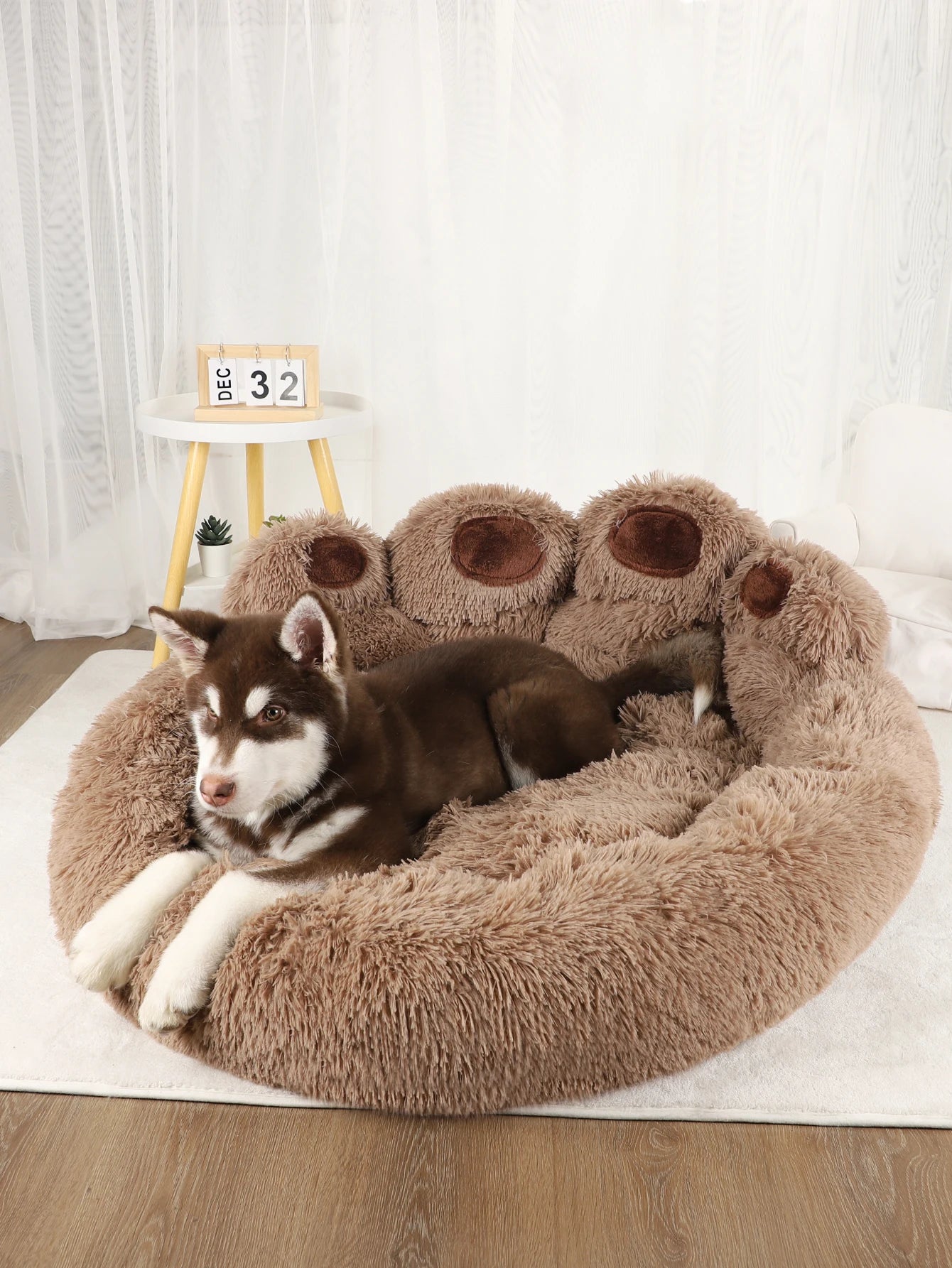 HomePaw Anti Anxiety Paw Dog Bed - soft plush fabric detail close-up