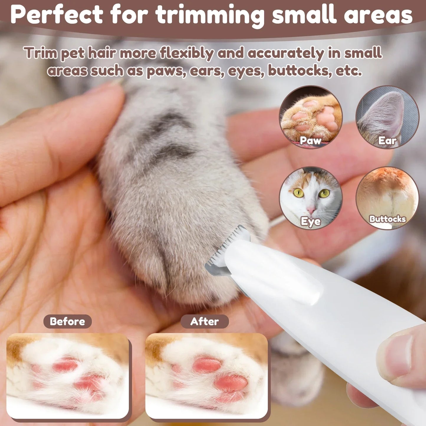 HomePaw Pet Paw and Fur Trimmer - quiet low-noise motor safe for anxious pets
