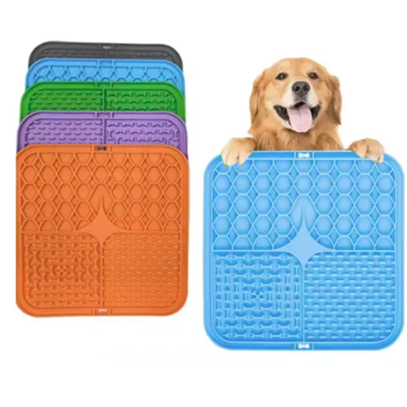 HomePaw Silicone Lick Mat Slow Feeder and Bath Distraction - dog licking treats from mat at mealtime
